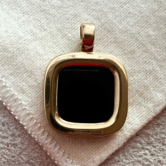 14k gold James Avery onyx black square chiclet-shape, generous think bale LUXURY - Picture 7 of 14